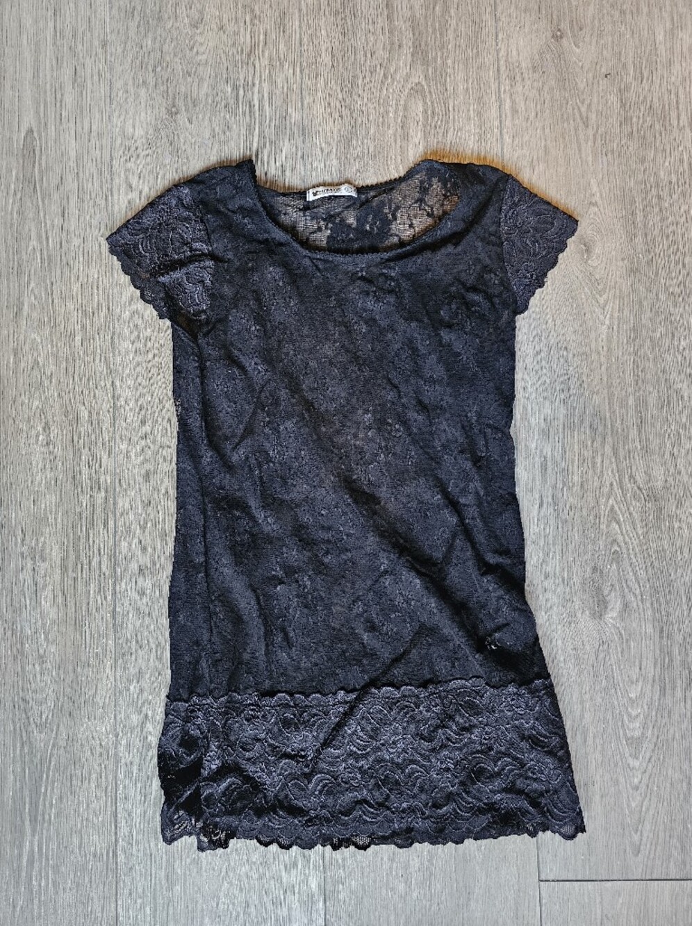 Black Lace Short-Sleeve Blouse